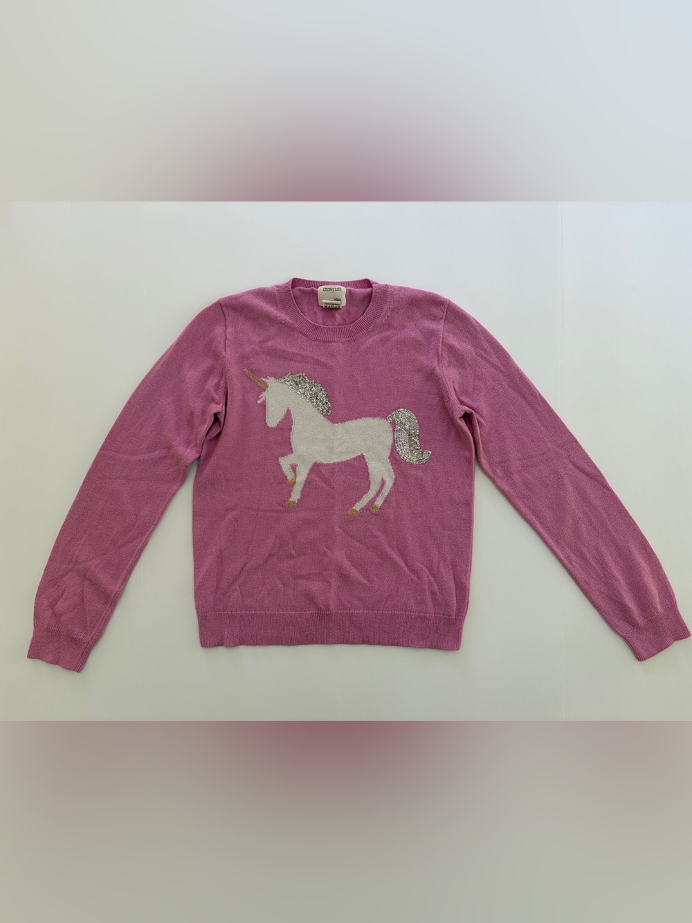 Crewcuts pink unicorn pullover crewneck sweater 12 14 girls sequins - Picture 2 of 6
